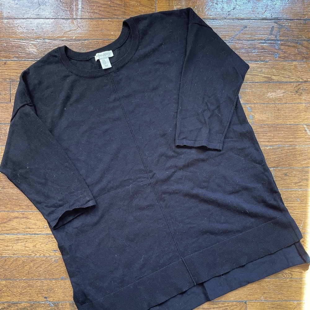 Cynthia Rowley Black Half Sleeve Subtle High/Low Sweater